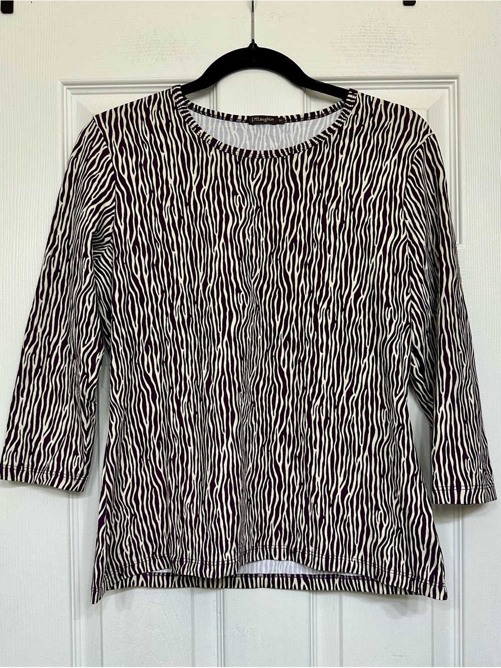J. McLaughlin Burgundy and White Zebra-Print Long Sleeve Tee